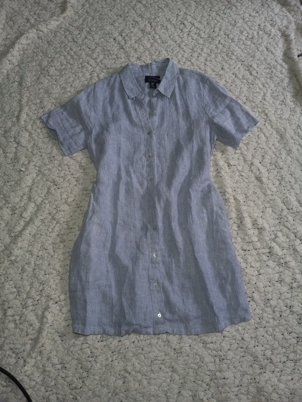Tahari 100% Linen Button-Down Shirt Dress Side Pockets Size M